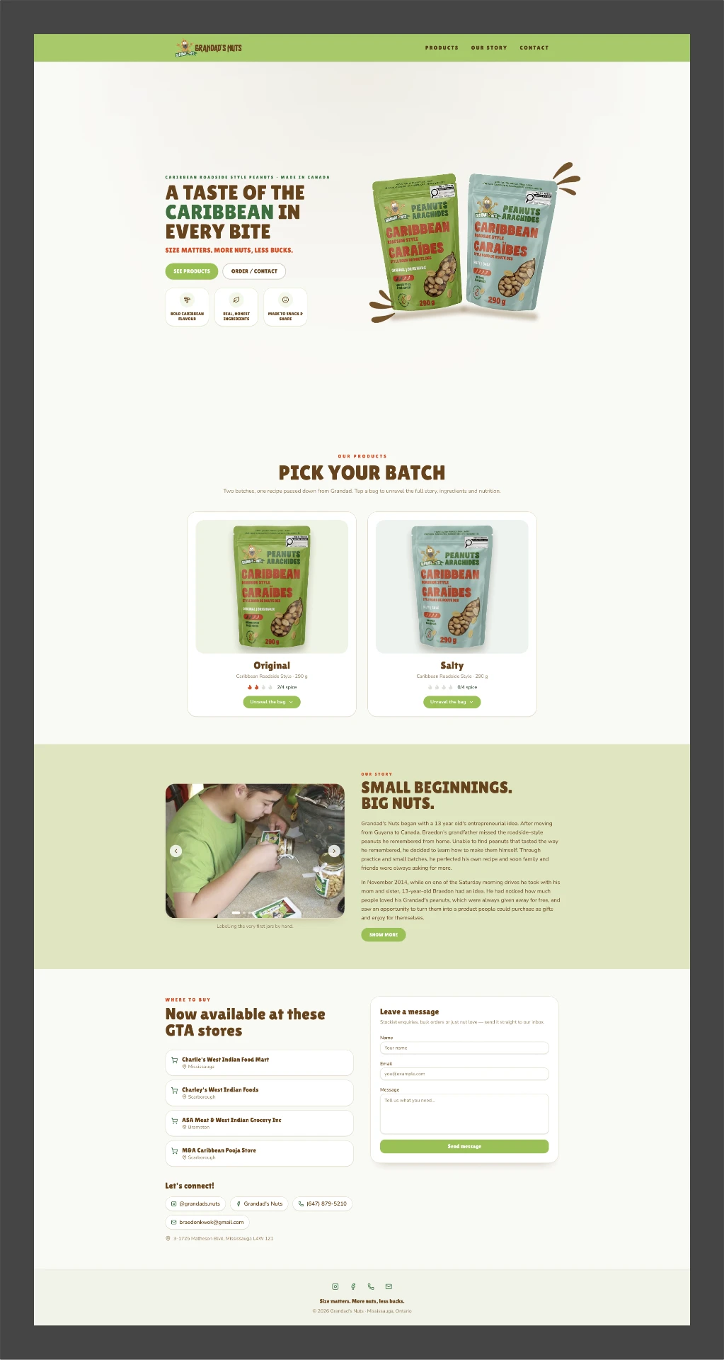 Final Grandad's Nuts website — full page