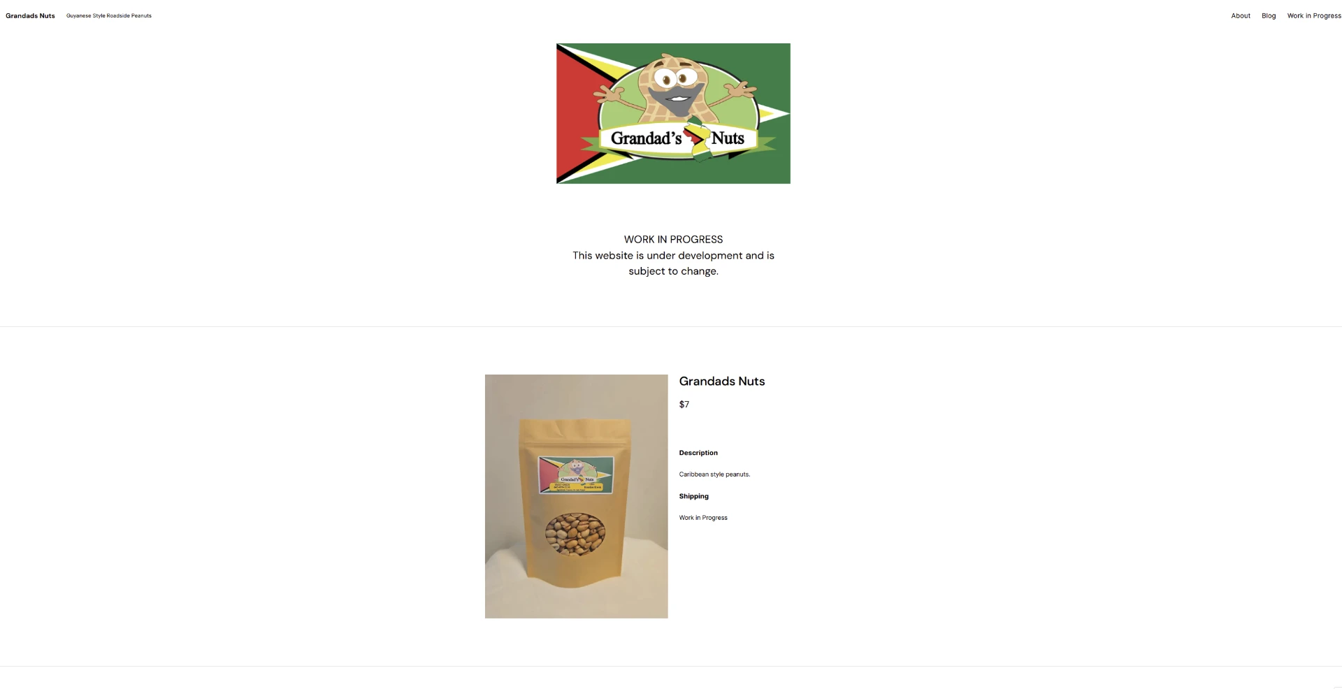 Original Grandad's Nuts website, desktop view