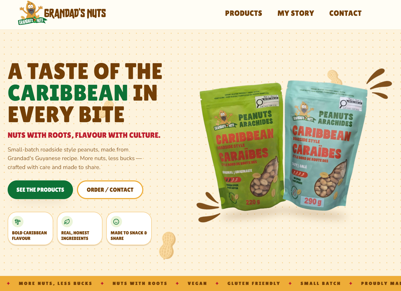 First full website design — hero with oversized headline and product bags